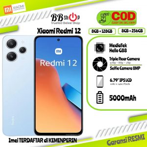 Xiaomi Redmi 12 8GB+128GB 8GB+256GB Garansi Resmi 1 Tahun, Tipe Layar IPS LCD, Ukuran 6,79 inci, Chipset Mediatek Helio G88, Kamera Utama Triple 50MP+8MP+2MP, Kamera Selfie Tunggal 8MP, Tipe Baterai Li-Po 5000 mAh, tidak dapat dilepas