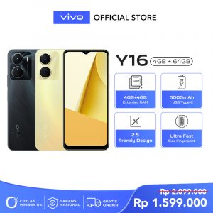 vivo Y16 (4+4/64) – 5000mAh Battery, Ultra Fast Side Fingerprint, AI Triple-Mode Camera – Garansi resmi