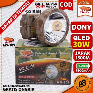 Senter kepala Cas DONY MS 309 SOBIG 30 WATT 30W 30 W QLED LED T6 MURAH SUPER TERANG MURAH Sitar Dony Kepala SUPER TERANG 309 MS-309 BERBURU GUNUNG MANCING ANTI AIR CAHAYA PUTIH CAHAYA KUNING LED CAS ULANG RECHARGEABLE CHARGE 7800mAH DOWNY