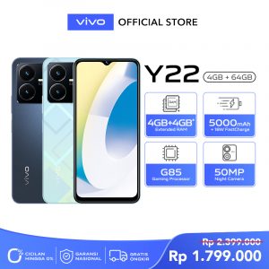 vivo Y22 (4/64) – Helio G85, Kamera 50MP, Tahan Air Percikan, Baterai 5000mAh + FastCharge 18W