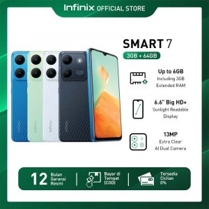 Infinix Smart 7 3/64GB – Up to 6 GB Extended RAM – Helio A22 – 6.6” HD+ IPS – 5000 mAh