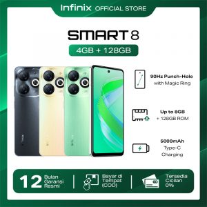 Infinix Smart 8 4/128 – RAM Tambahan Hingga 8 GB – 90Hz – Layar Lubang Punch 6,6″HD+ – 5000mAh