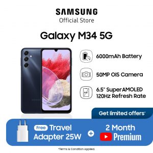 Samsung Galaxy M34 5G 8/128GB l SuperAMOLED+ Display l Camera 50MP OIS l Baterai awet 6000mAh l Galaxy M Series terbaru [Free Travel Adapter 25W]